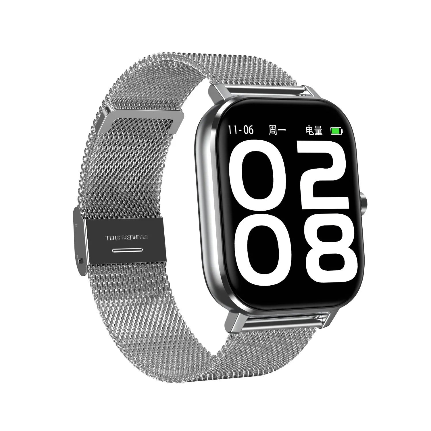 Smart bracelet with 1.54-inch screen showing health metrics including heart rate and blood pressure