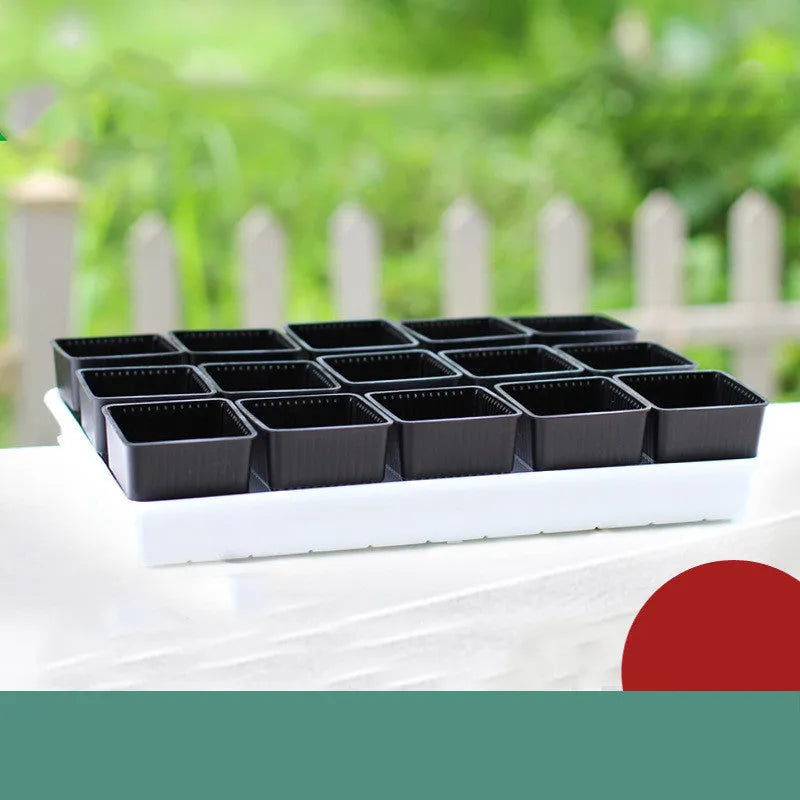 Meishi Controlled Root Flower Pot showing black and white resin pots with tray