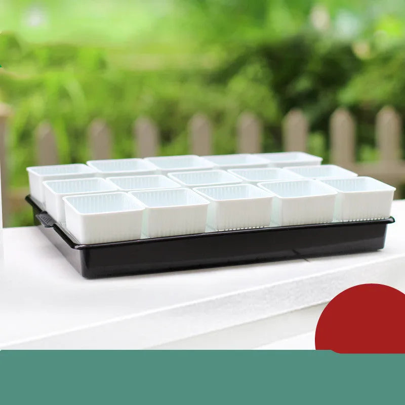 Meishi Controlled Root Flower Pot showing black and white resin pots with tray