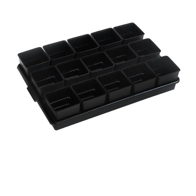 Meishi Controlled Root Flower Pot showing black and white resin pots with tray