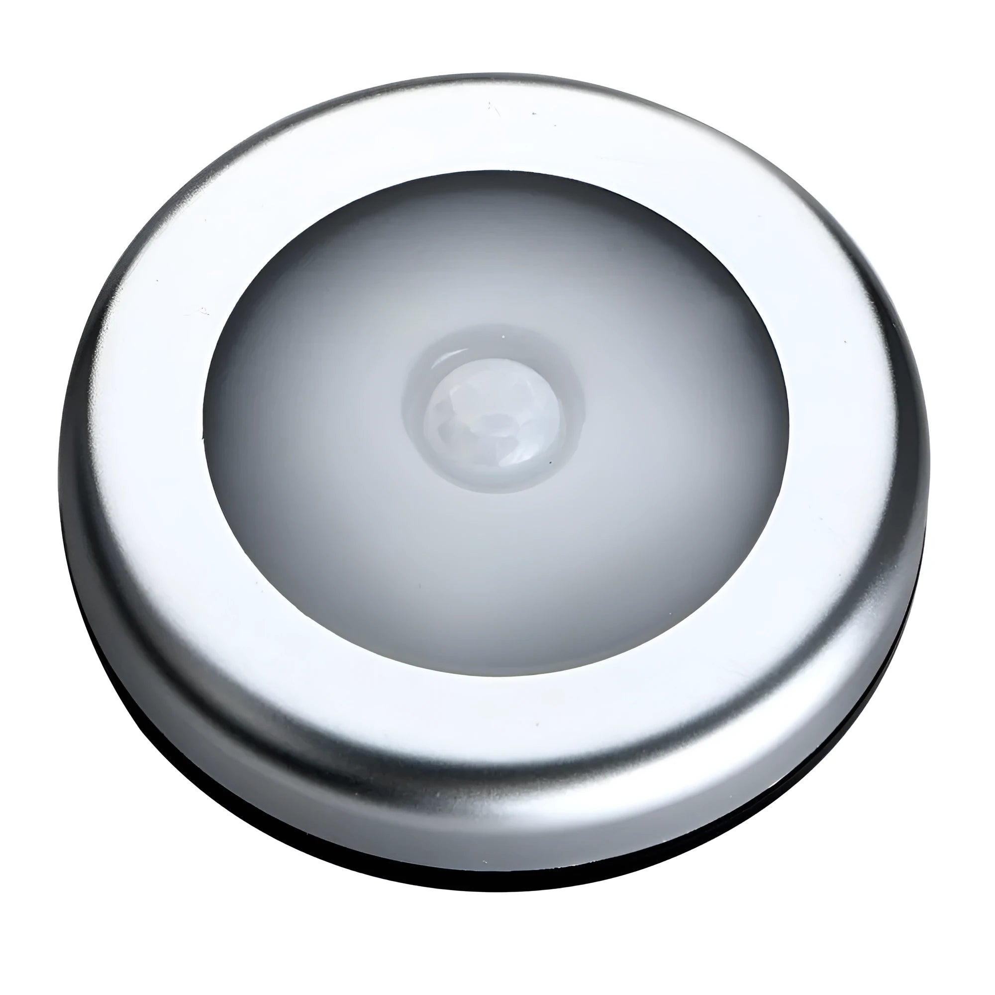 Silver wireless motion sensor night light with PC plastic lampshade measuring 80mm