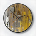 Round abstract art wall clock in mysterious black design with metal shell and glass face