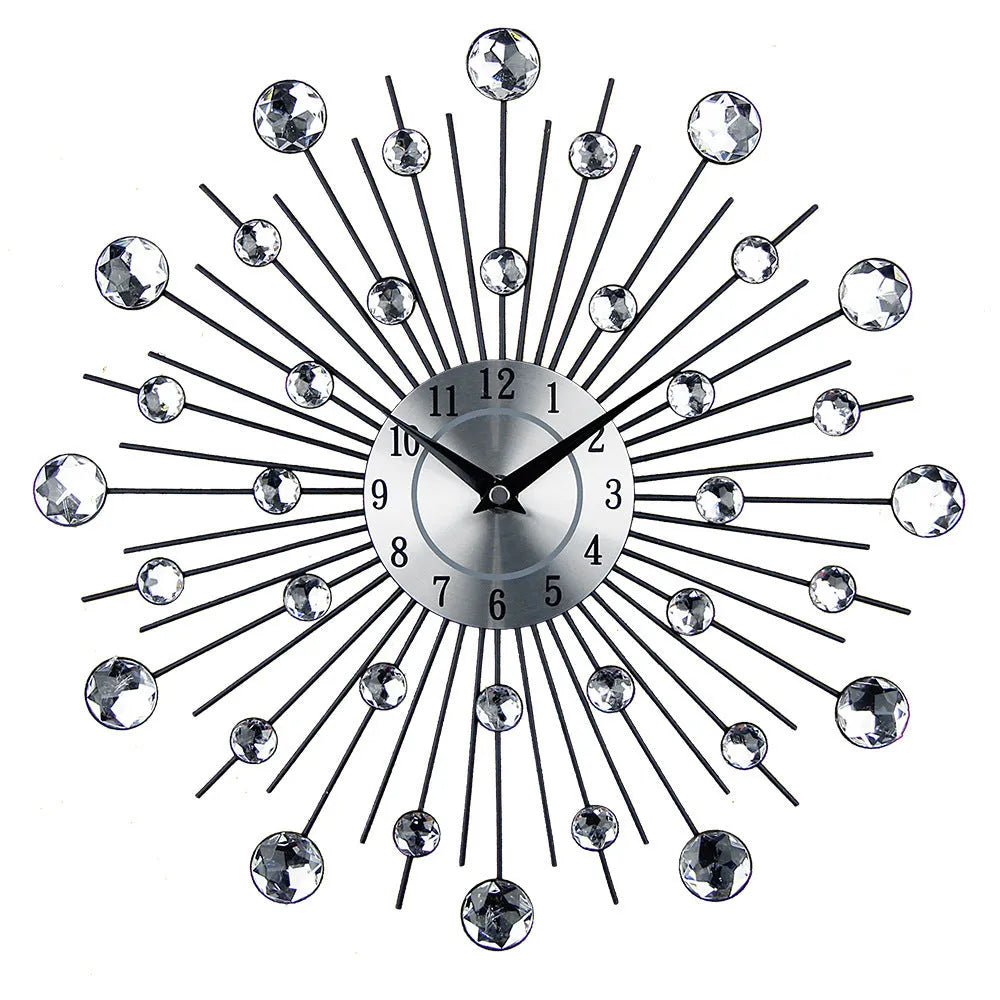 Large silver round wall clock with metal construction and aluminium dial measuring 33cm