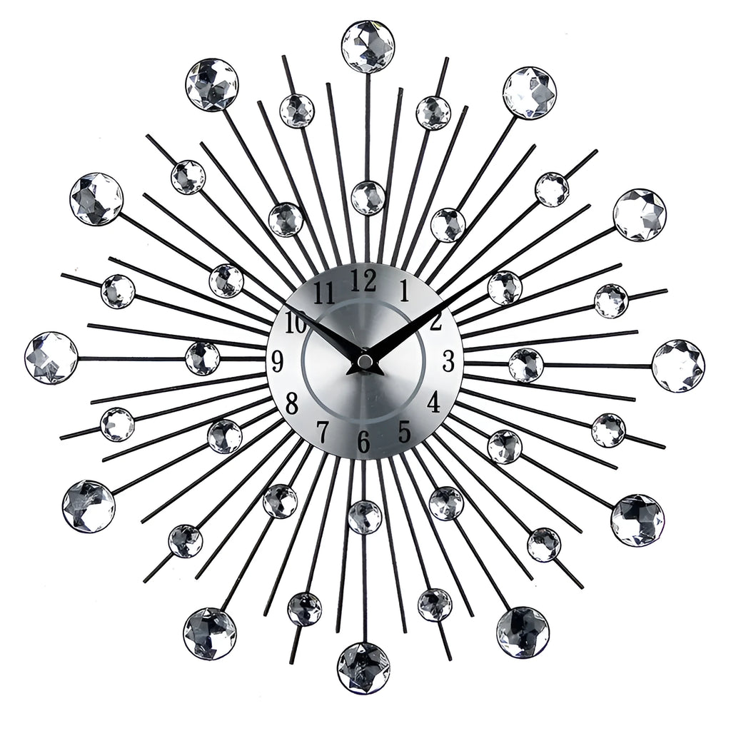 Large silver round wall clock with metal construction and aluminium dial measuring 33cm