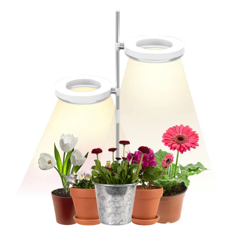 Compact desk plant growth lamp with full spectrum light for indoor potted plants.