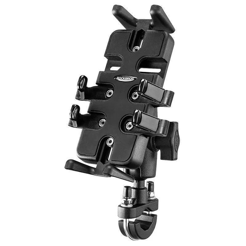 Black nylon motorcycle and bicycle phone mounting bracket with U-shaped clamp