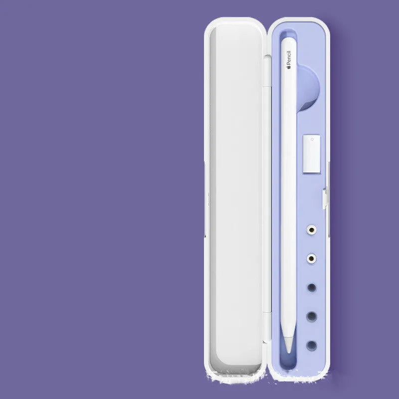 Hard protective case for Apple Pencil with magnetic closure showing internal storage compartments