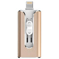 Metal USB flash drive with both USB and Apple Lightning connectors shown in black finish.