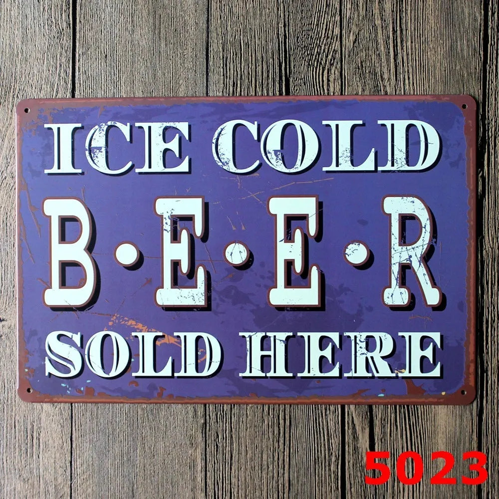 Vintage tin painting metal wall sign with barbecue hamburger and beer retro artwork, 20x30cm.