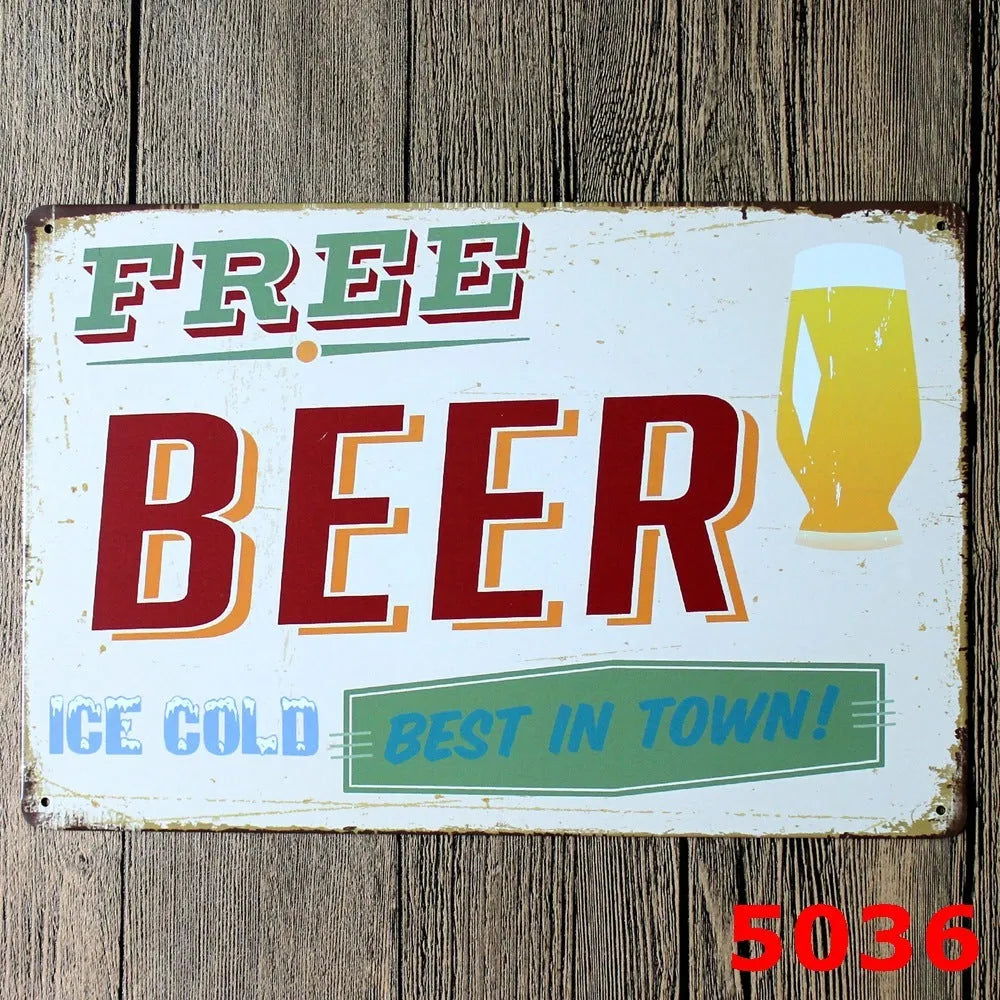 Vintage tin painting metal wall sign with barbecue hamburger and beer retro artwork, 20x30cm.