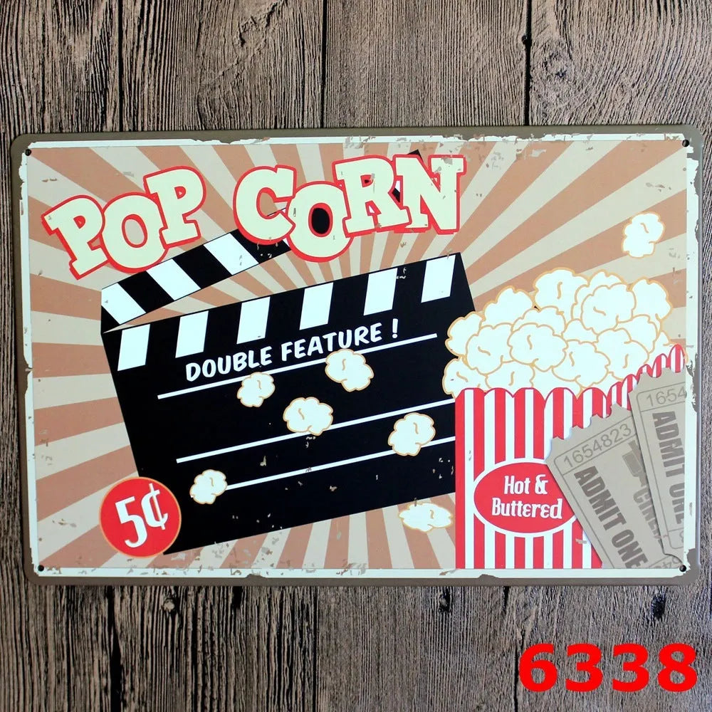 Vintage tin painting metal wall sign with barbecue hamburger and beer retro artwork, 20x30cm.