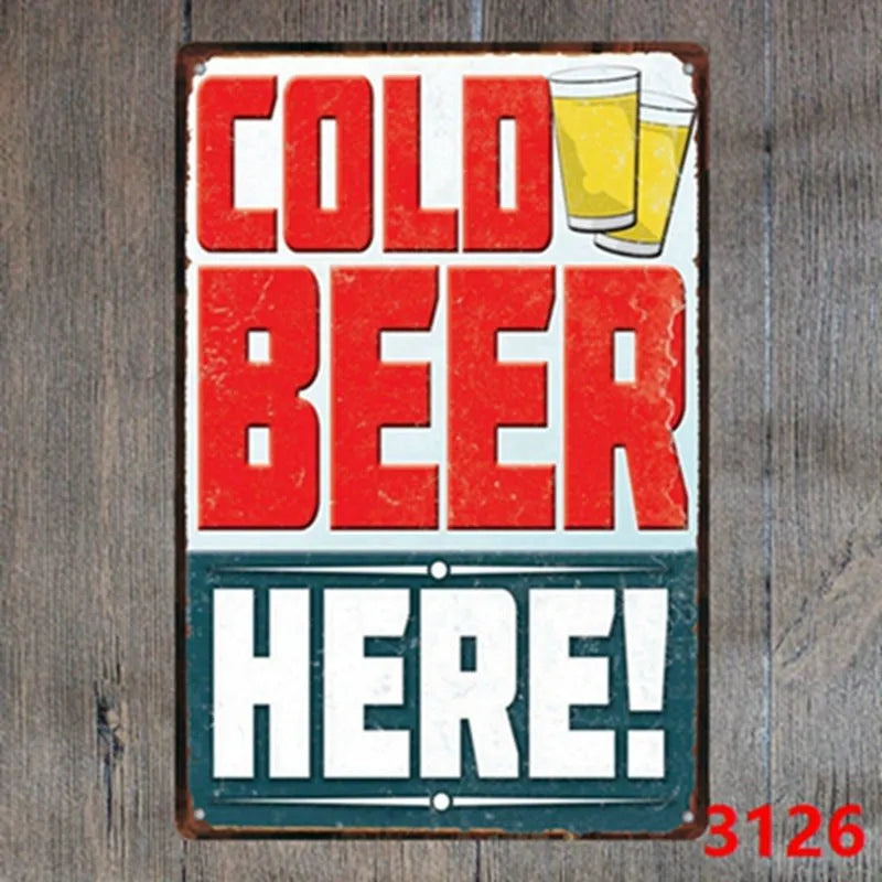 Vintage tin painting metal wall sign with barbecue hamburger and beer retro artwork, 20x30cm.