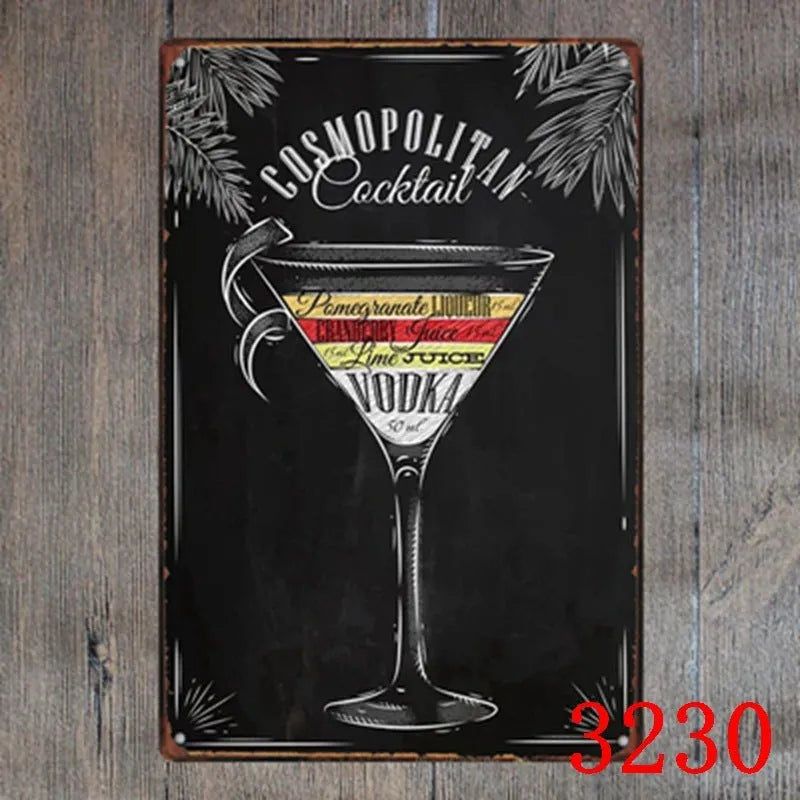 Vintage tin painting metal wall sign with barbecue hamburger and beer retro artwork, 20x30cm.