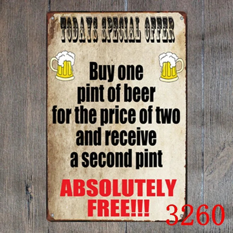 Vintage tin painting metal wall sign with barbecue hamburger and beer retro artwork, 20x30cm.