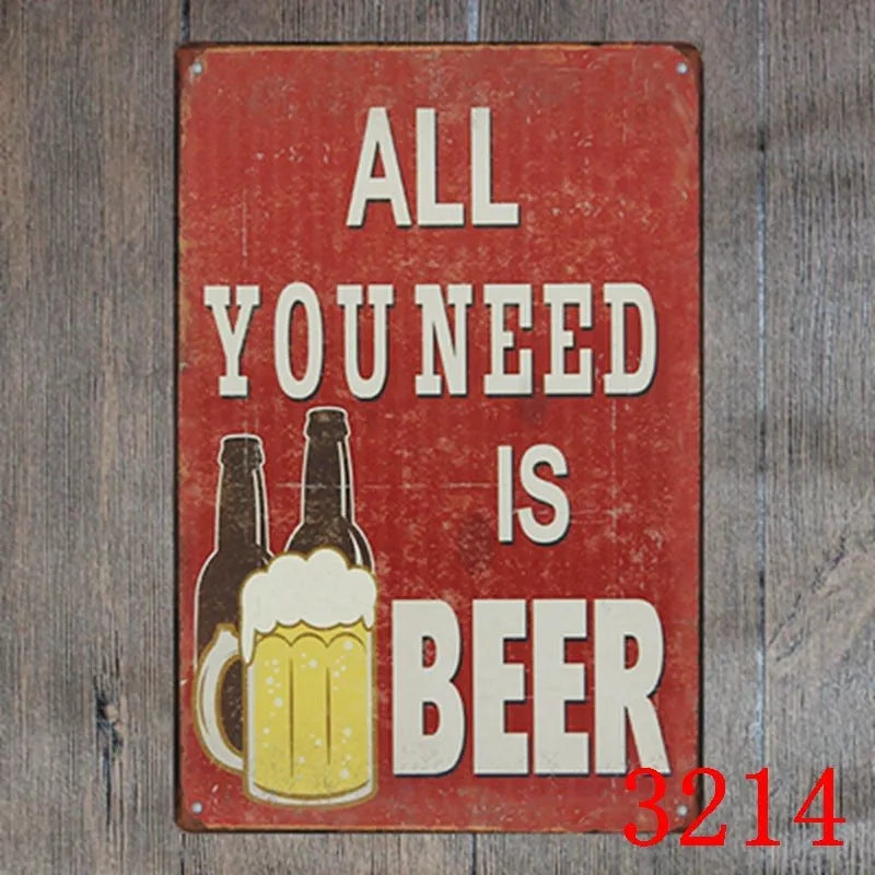 Vintage tin painting metal wall sign with barbecue hamburger and beer retro artwork, 20x30cm.