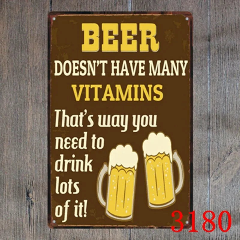 Vintage tin painting metal wall sign with barbecue hamburger and beer retro artwork, 20x30cm.