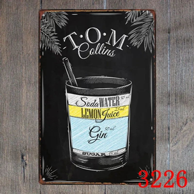 Vintage tin painting metal wall sign with barbecue hamburger and beer retro artwork, 20x30cm.