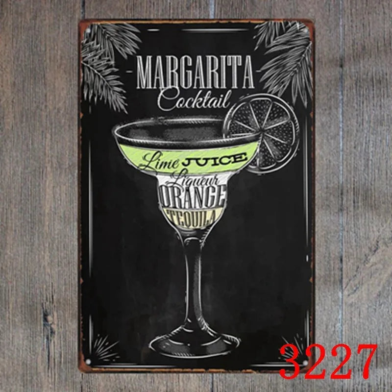 Vintage tin painting metal wall sign with barbecue hamburger and beer retro artwork, 20x30cm.