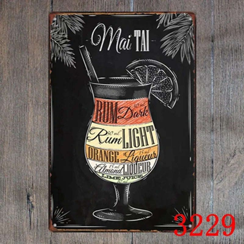 Vintage tin painting metal wall sign with barbecue hamburger and beer retro artwork, 20x30cm.