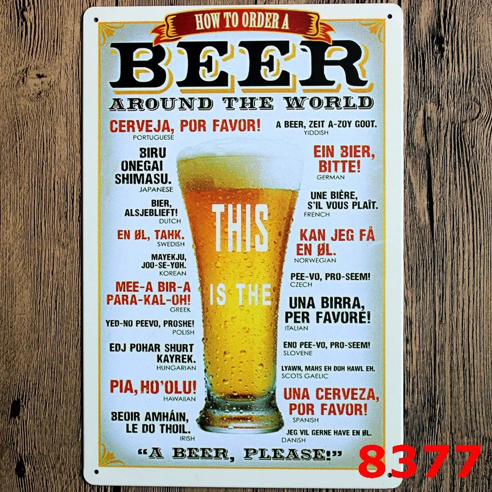 Vintage tin painting metal wall sign with barbecue hamburger and beer retro artwork, 20x30cm.