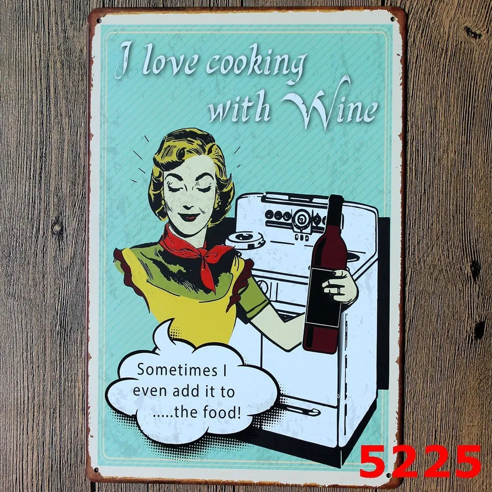 Vintage tin painting metal wall sign with barbecue hamburger and beer retro artwork, 20x30cm.