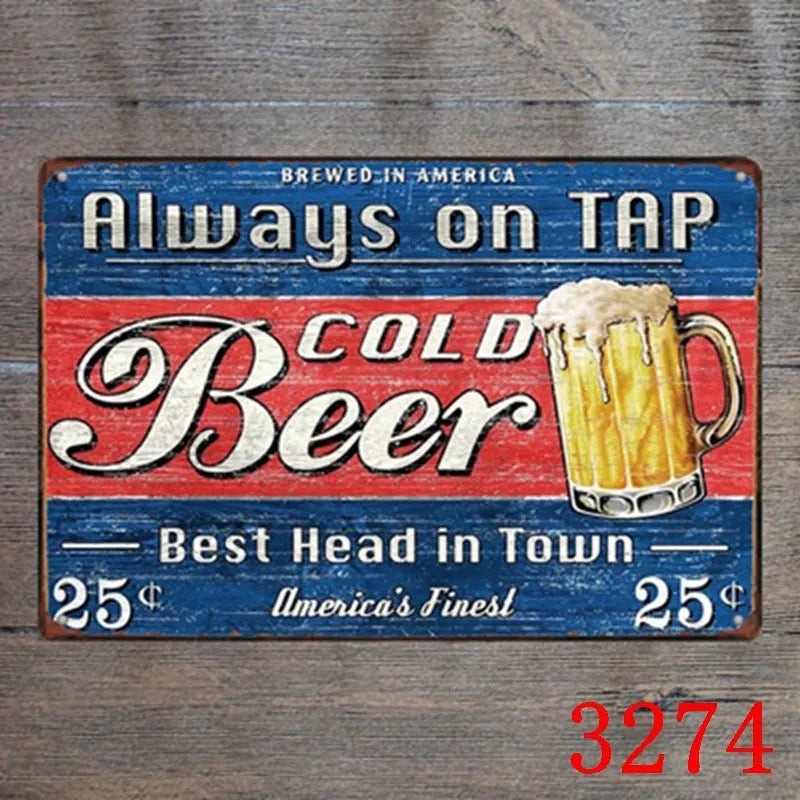Vintage tin painting metal wall sign with barbecue hamburger and beer retro artwork, 20x30cm.