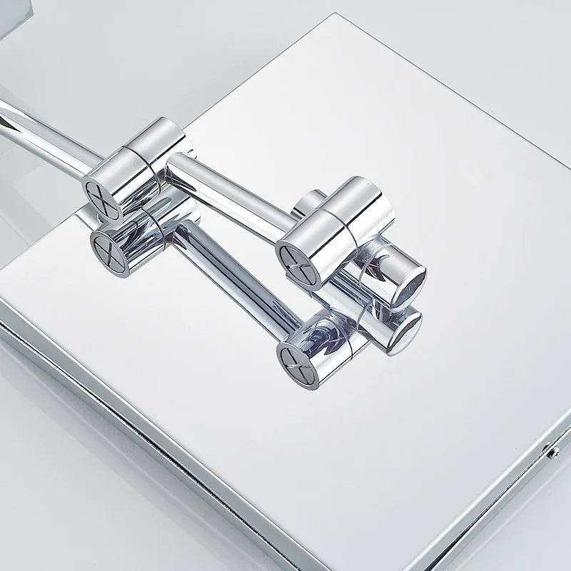 8.5 inch round silver makeup mirror with stainless steel folding frame in choice of four finishes