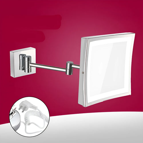 8.5 inch round silver makeup mirror with stainless steel folding frame in choice of four finishes