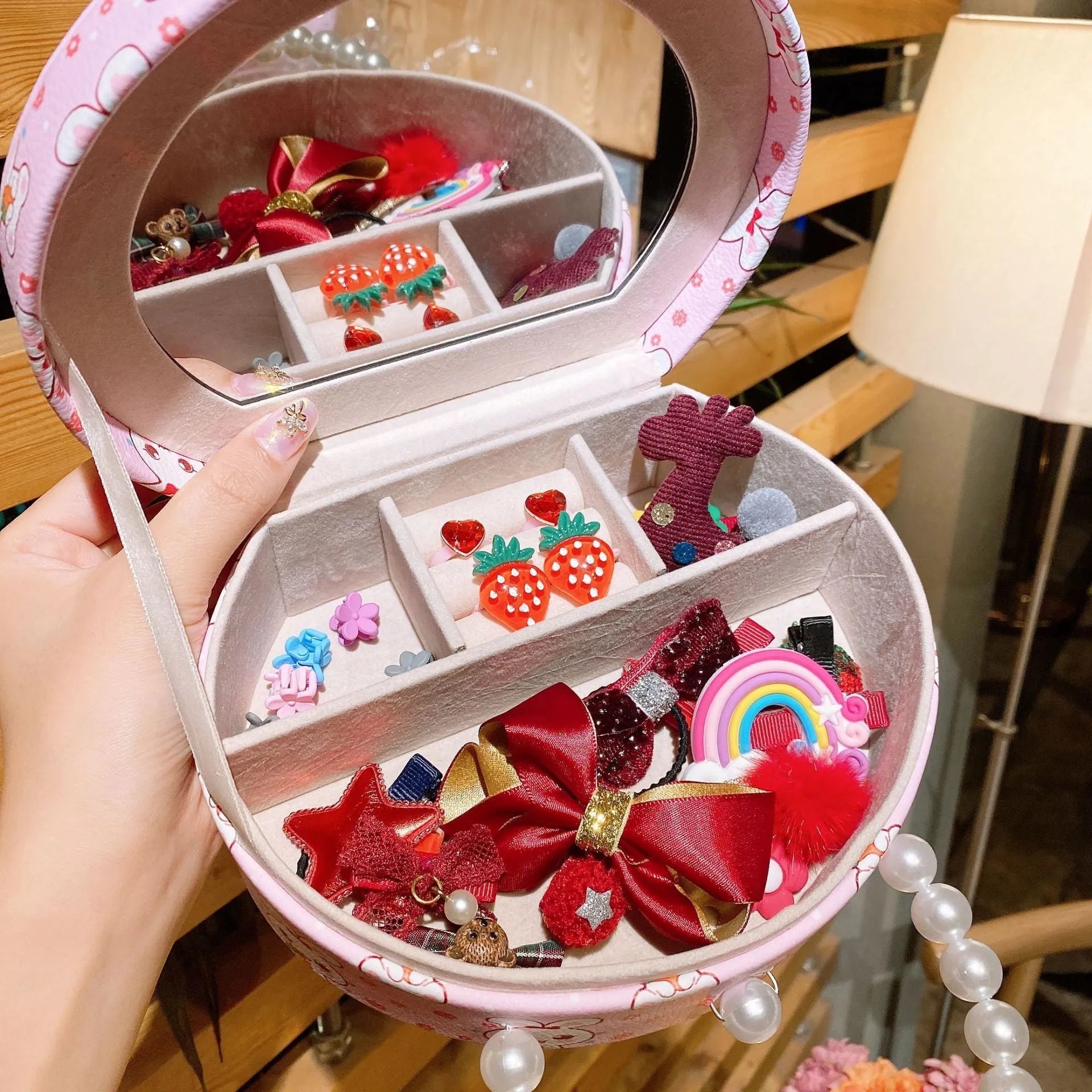 Children's cartoon hair clip headdress set with 26 cloth accessories in gift storage box
