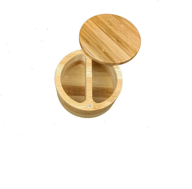 Bamboo seasoning storage box with 7.5cm spoon in single, double round, or pear shape styles