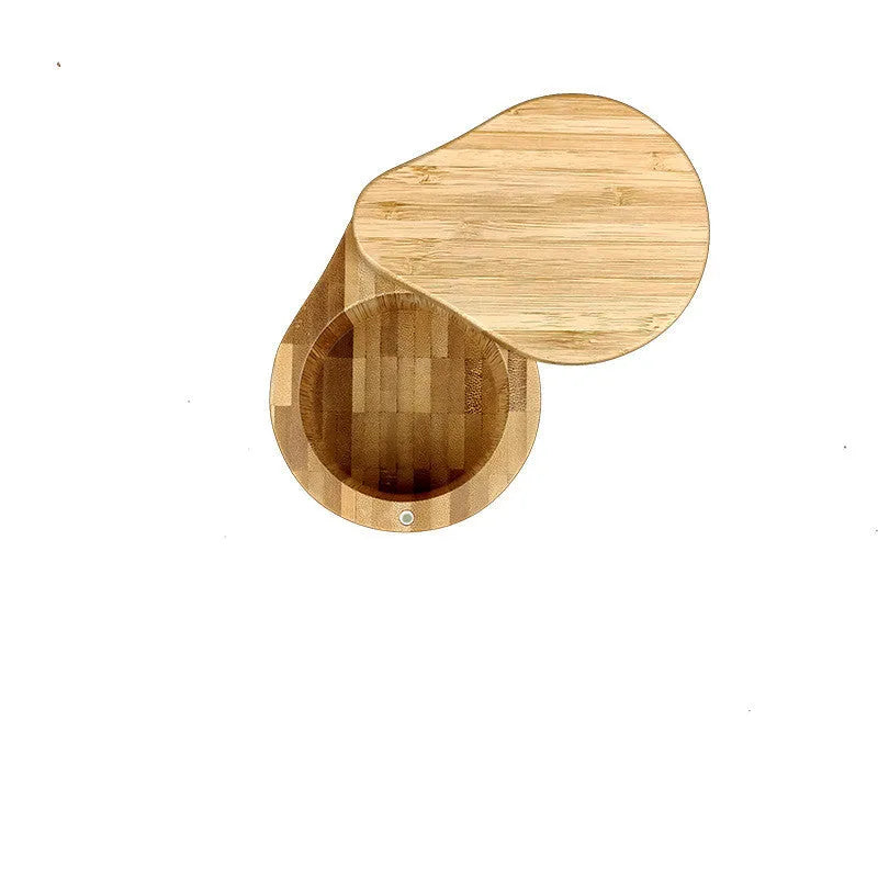 Bamboo seasoning storage box with 7.5cm spoon in single, double round, or pear shape styles