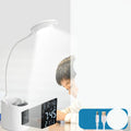 White desk lamp with eye protection features and USB power connection for study spaces