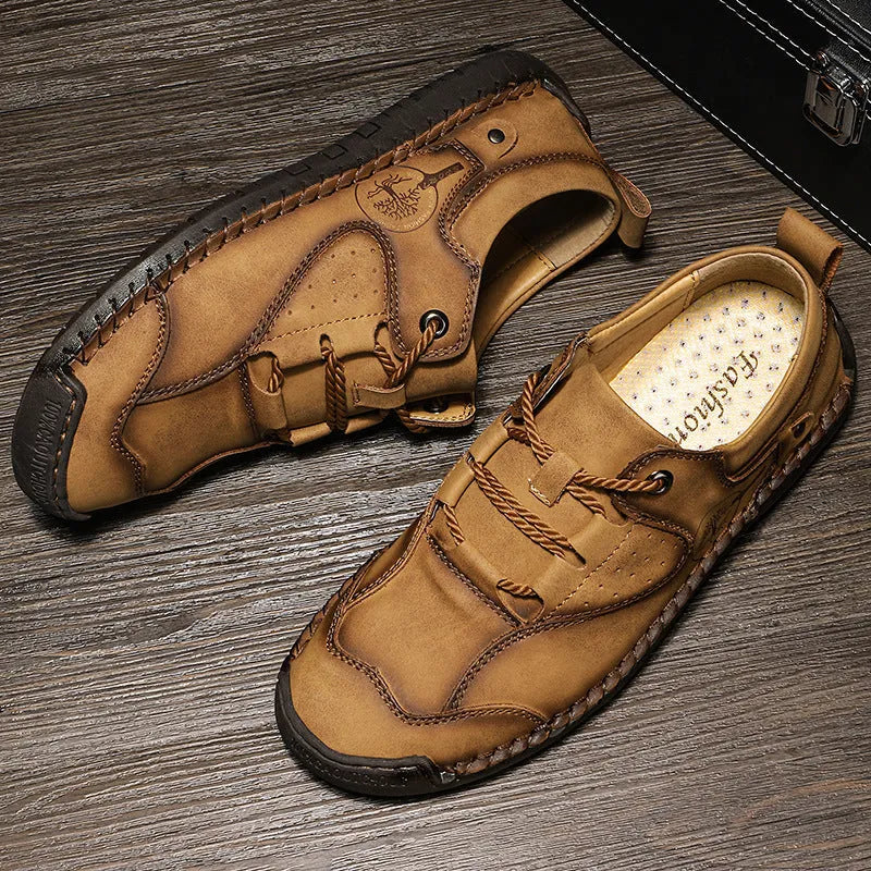 Men's plain pattern microfiber casual leather shoes with round toe in black, gold and khaki colour options