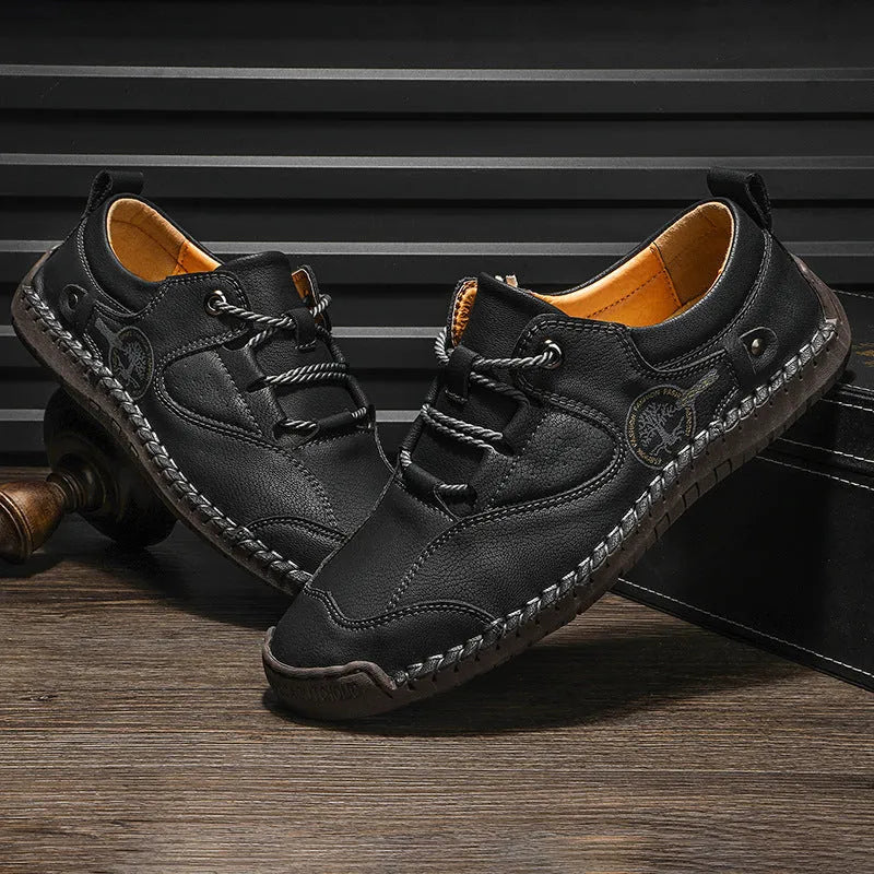 Men's plain pattern microfiber casual leather shoes with round toe in black, gold and khaki colour options