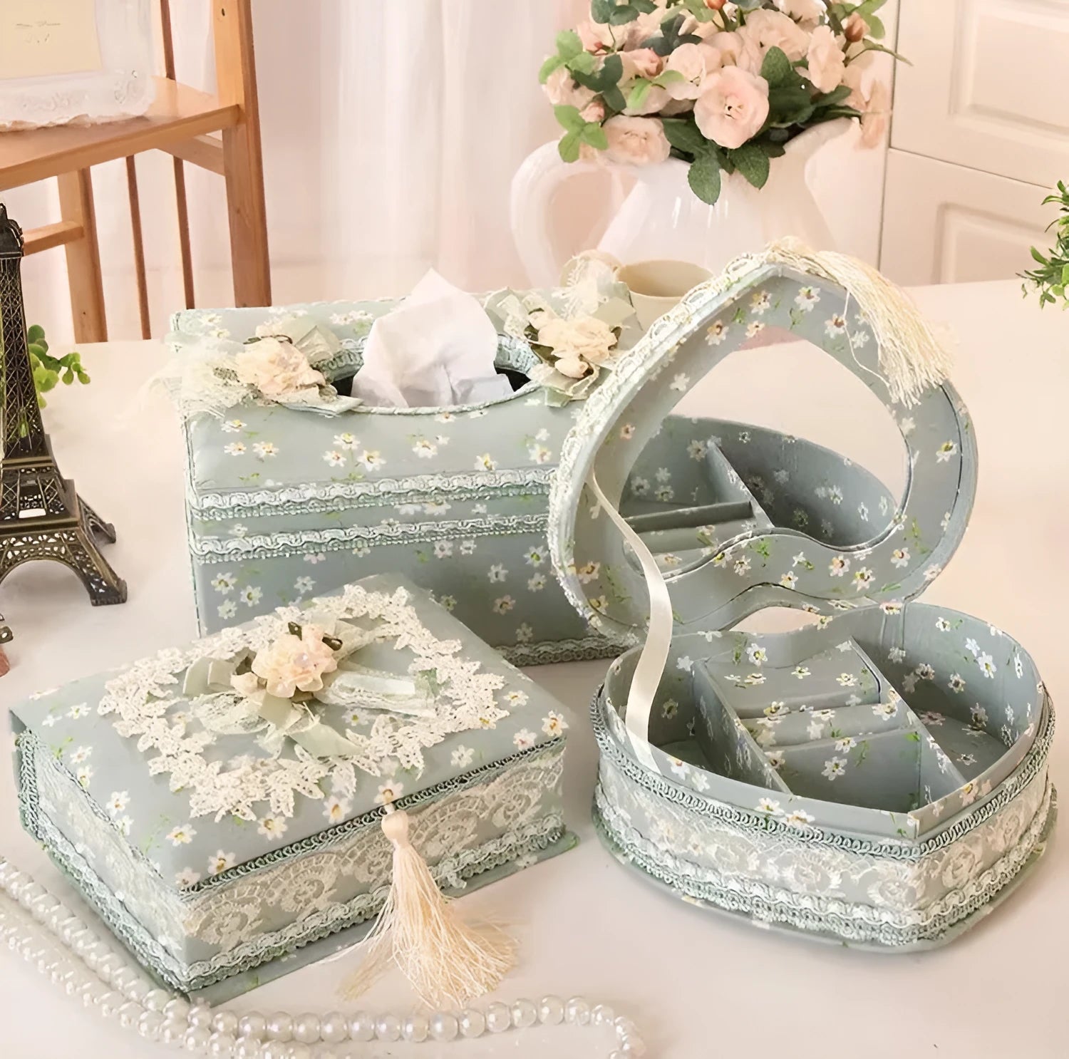 Ceramic dual-purpose tissue and jewellery storage box in bright colour options