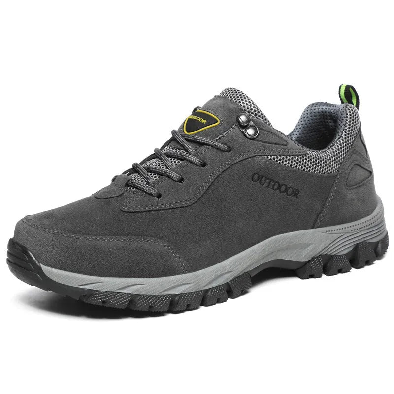 Men's outdoor hiking shoes in army green showing low-cut design with viscose rubber sole