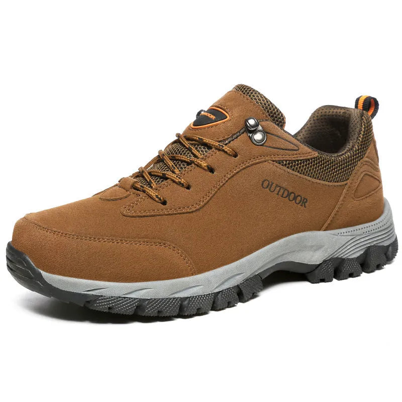 Men's outdoor hiking shoes in army green showing low-cut design with viscose rubber sole