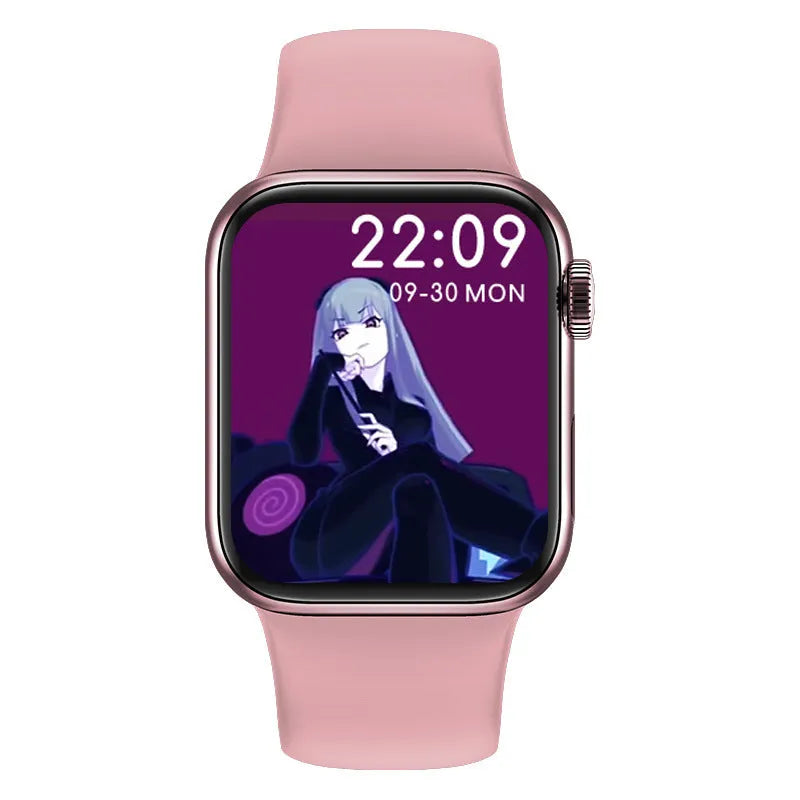 M16Plus smart watch with round zinc alloy case and touch screen on wrist strap.