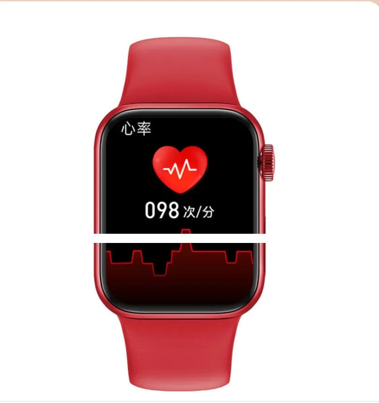 M16Plus smart watch with round zinc alloy case and touch screen on wrist strap.
