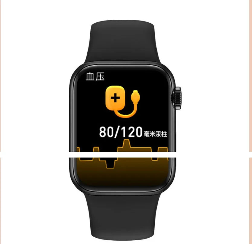 M16Plus smart watch with round zinc alloy case and touch screen on wrist strap.