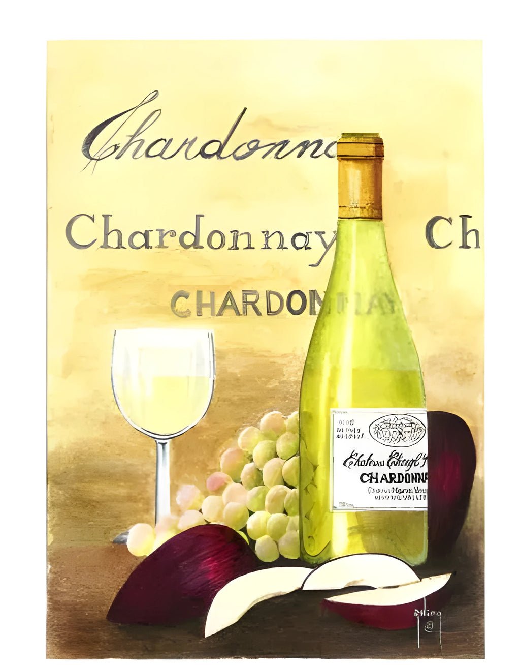 DIY digital painting kit with apple and chardonnay design on linen canvas, includes brush and paints