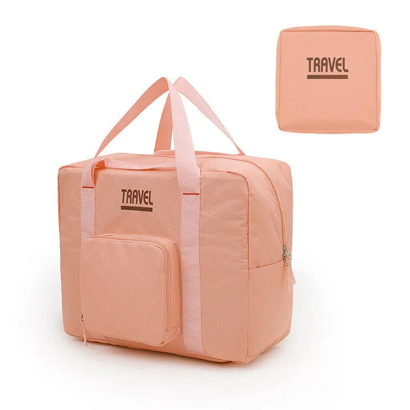 Cube-shaped travel storage bag in black, grey, khaki, or pink, made from 300D Oxford cloth.