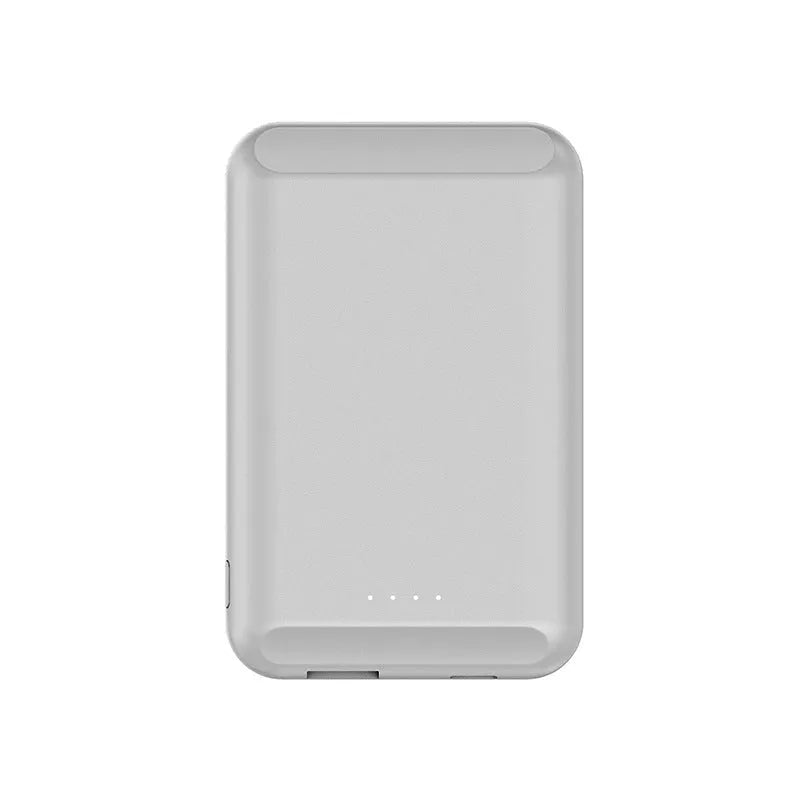 Magnetic wireless power bank in multiple colours showing 5000mAh capacity and plastic casing