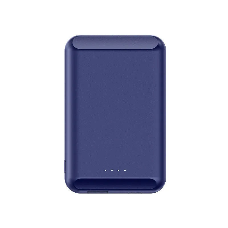 Magnetic wireless power bank in multiple colours showing 5000mAh capacity and plastic casing