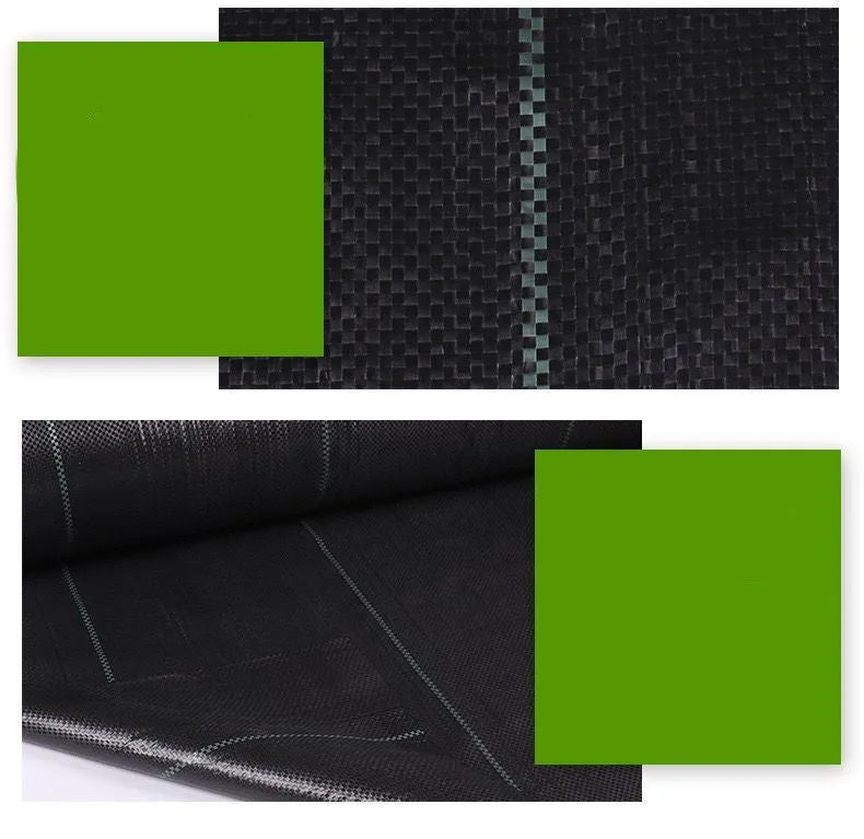 Black polyethylene weed-proof cloth laid on soil for farmland and garden weed suppression.