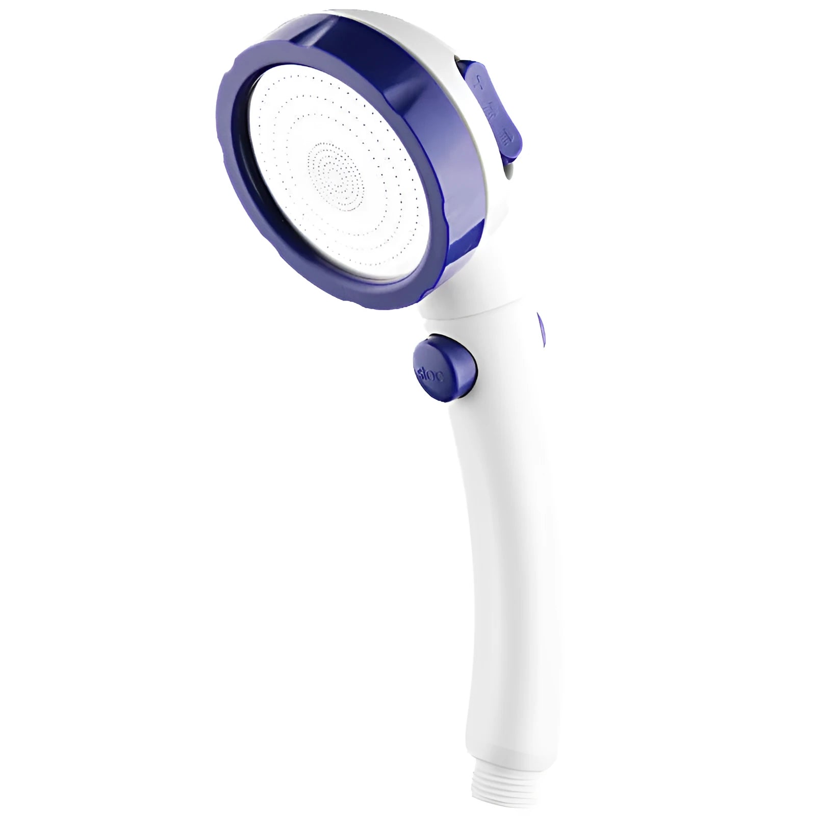 Blue ABS plastic handheld shower head with universal 4-point bathroom fitting interface