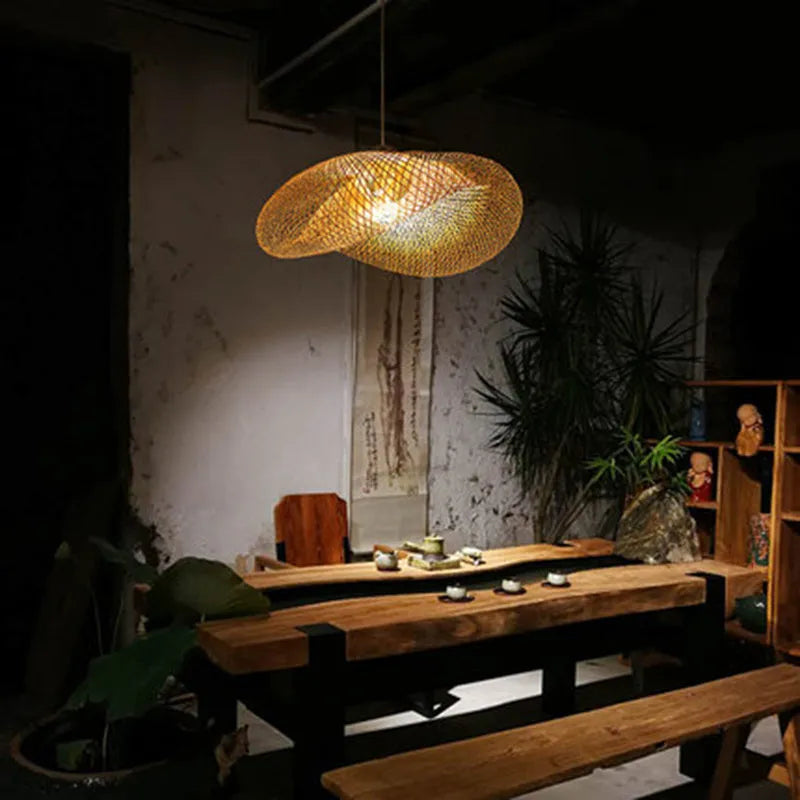 40cm diameter bamboo Chinese Zen chandelier for tea room lighting with traditional natural construction