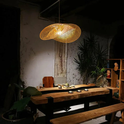 40cm diameter bamboo Chinese Zen chandelier for tea room lighting with traditional natural construction