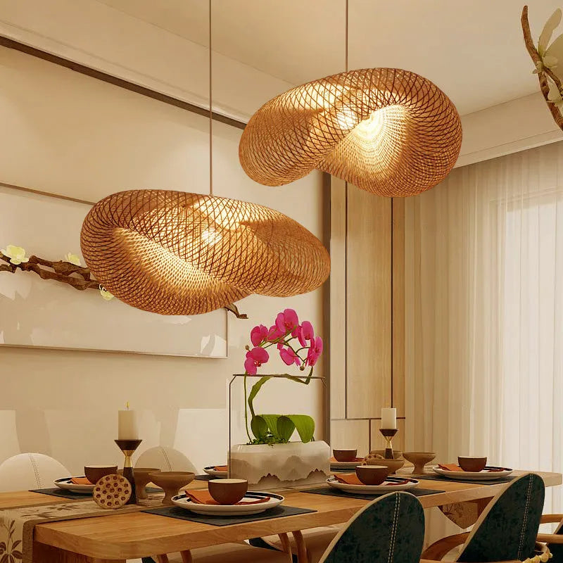 40cm diameter bamboo Chinese Zen chandelier for tea room lighting with traditional natural construction