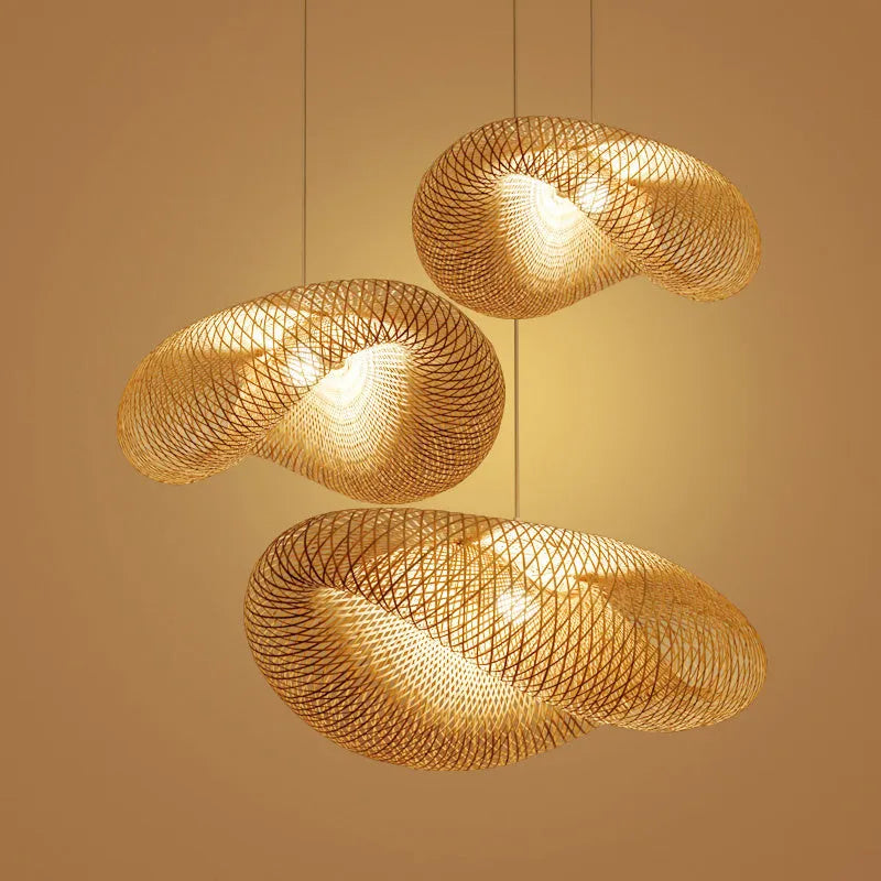 40cm diameter bamboo Chinese Zen chandelier for tea room lighting with traditional natural construction